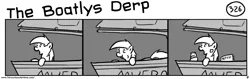 Size: 1280x404 | Tagged: safe, artist:tetrapony, derpibooru import, derpy hooves, pegasus, pony, comic:the daily derp, comic, female, mare, monochrome, sea sickness, the boatlys derp