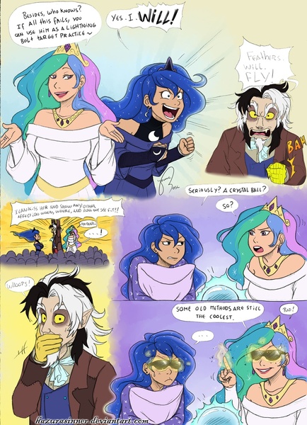 Size: 901x1247 | Tagged: artist:hazurasinner, comic, derpibooru import, dialogue, discord, fanfic, human, humanized, light skin, pillow, princess celestia, princess luna, safe, sketch dump, sunglasses