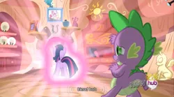 Size: 640x355 | Tagged: safe, derpibooru import, screencap, spike, twilight sparkle, pony, magical mystery cure, female, mare, meme, mlp-captions, plot, youtube caption