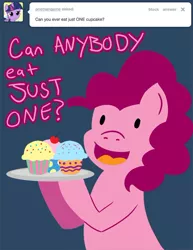 Size: 500x647 | Tagged: artist:steveholt, cupcake, derpibooru import, pinkie pie, pinkie pie answers, safe, solo, tumblr