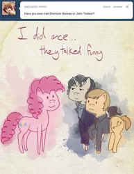 Size: 500x647 | Tagged: artist:steveholt, clothes, derpibooru import, john watson, pinkie pie, pinkie pie answers, ponified, safe, sherlock holmes, tumblr