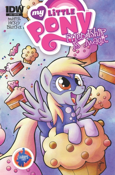 Size: 627x951 | Tagged: safe, derpibooru import, idw, derpy hooves, pegasus, pony, cake, cover, cupcake, cute, daaaaaaaaaaaw, domino mask, female, giant muffin, mare, muffin, superhero