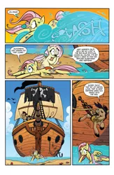 Size: 1073x1650 | Tagged: safe, derpibooru import, idw, official, applejack, captain hoofbeard, fluttershy, pinkie pie, rainbow dash, rarity, twilight sparkle, earth pony, pegasus, pony, spoiler:comic, spoiler:comic13, comic, female, idw advertisement, jolly roger, karma, male, mane six, mare, mouth hold, official comic, pirate, pirate ship, preview, ship, speech bubble, stallion