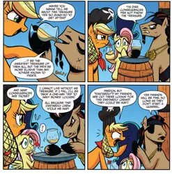 Size: 538x544 | Tagged: applejack, captain hoofbeard, derpibooru import, drunk, fluttershy, idw, pineapple juice, pirate, safe, spoiler:comic, spoiler:comic13