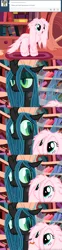 Size: 650x2625 | Tagged: alternate hairstyle, artist:mixermike622, derpibooru import, fluffle puffing, hissing, oc, oc:fluffle puff, queen chrysalis, safe, tumblr, tumblr:ask fluffle puff