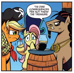 Size: 510x503 | Tagged: applejack, captain hoofbeard, derpibooru import, drink, fluttershy, pineapple, pirate, safe, spoiler:comic, spoiler:comic13