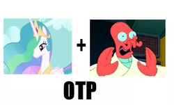 Size: 1103x666 | Tagged: crack shipping, exploitable meme, futurama, joke shipping, meme, otp, princess celestia, safe, shipping, zoidberg