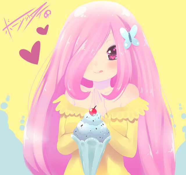 Size: 1280x1200 | Tagged: artist:born-to-die, fluttershy, human, humanized, ice cream, light skin, safe, solo