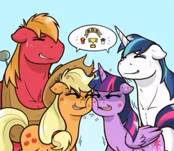 Size: 623x543 | Tagged: safe, artist:redhotkick, derpibooru import, applejack, big macintosh, shining armor, twilight sparkle, twilight sparkle (alicorn), alicorn, pony, comparison, competition, contest, cross-popping veins, emoticon, female, mare, pictogram, siblings, speech bubble