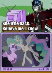 Size: 565x800 | Tagged: safe, artist:maxdash, derpibooru import, princess celestia, twilight sparkle, twilight sparkle (alicorn), alicorn, pony, season 4, exploitable meme, female, hub logo, mare, meme, obligatory pony, optimus prime, transformers, tv meme