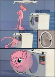 Size: 630x882 | Tagged: artist:mixermike622, comic, crossover, cute, derpibooru import, fluffy, oc, oc:fluffle puff, parody, pink panther, safe, theory, washing machine