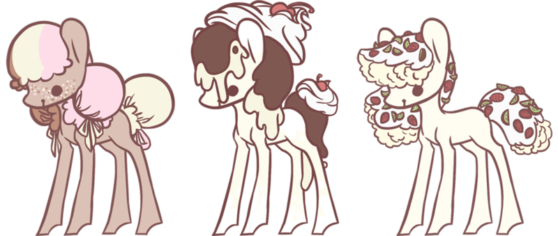 Size: 932x395 | Tagged: safe, artist:spideride, derpibooru import, oc, unofficial characters only, earth pony, pony, adoptable, cherry, female, freckles, mare, neapolitan dreams, pavlova surprise, solo, strawberry, sundae delight, whipped cream