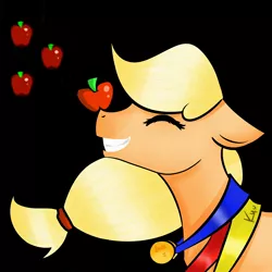 Size: 3000x3000 | Tagged: safe, artist:kyuniko, derpibooru import, applejack, eyes closed, medal, profile, smiling, solo