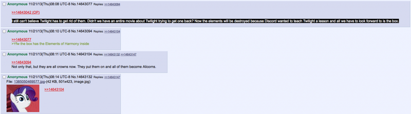 Size: 1024x286 | Tagged: 4chan, derpibooru import, elements of harmony, meta, /mlp/, prophecy, rarity, safe, season 4