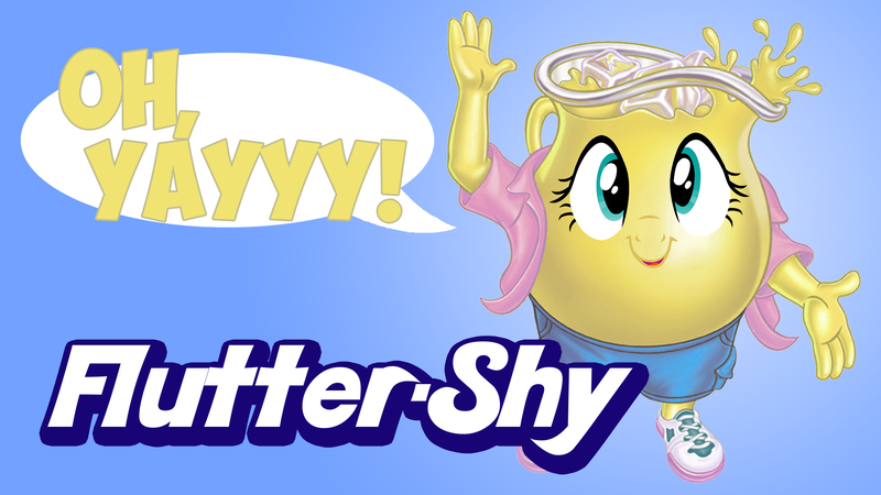 Size: 1920x1080 | Tagged: artist:chancem, c:, crossover, derpibooru import, faic, fluttershy, kool-aid, kool-aid man, safe, smiling, solo, wat, waving, what has science done, why