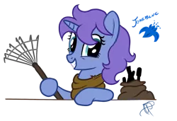 Size: 888x607 | Tagged: safe, artist:brisineo, derpibooru import, oc, oc:jokeblue, unofficial characters only, fallout equestria, fanfic, image, png, rake, solo