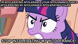 Size: 701x398 | Tagged: angry, derpibooru import, image macro, intolerance, safe, solo, twilight sparkle