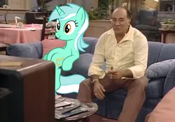 Size: 478x334 | Tagged: alf, crossover, derpibooru import, irl, lyra heartstrings, photo, ponies in real life, safe, sitting, sitting lyra, television, trevor ochmonek, watching