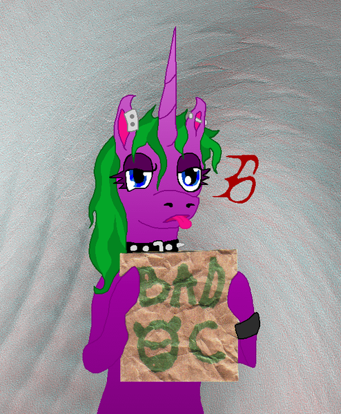 Size: 612x743 | Tagged: safe, artist:finnect, derpibooru import, oc, unofficial characters only, pony, unicorn, cardboard, collar, sign, solo