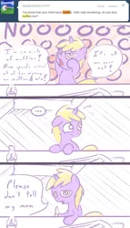 Size: 635x1111 | Tagged: safe, artist:a6p, derpibooru import, dinky hooves, ask dinky doo, banana, muffin, solo, tumblr