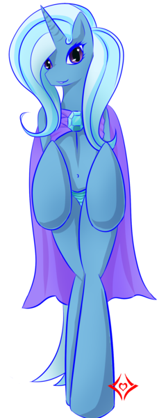 Size: 968x2400 | Tagged: suggestive, artist:moonlightsea, derpibooru import, trixie, pony, bipedal, cape, clothes, female, panties, solo, solo female, trixie's cape, underwear, vector