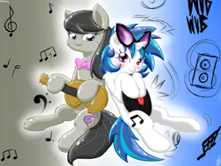 Size: 1600x1200 | Tagged: artist:harthric, cello, derpibooru import, musical instrument, music notes, octavia melody, record, safe, vinyl scratch