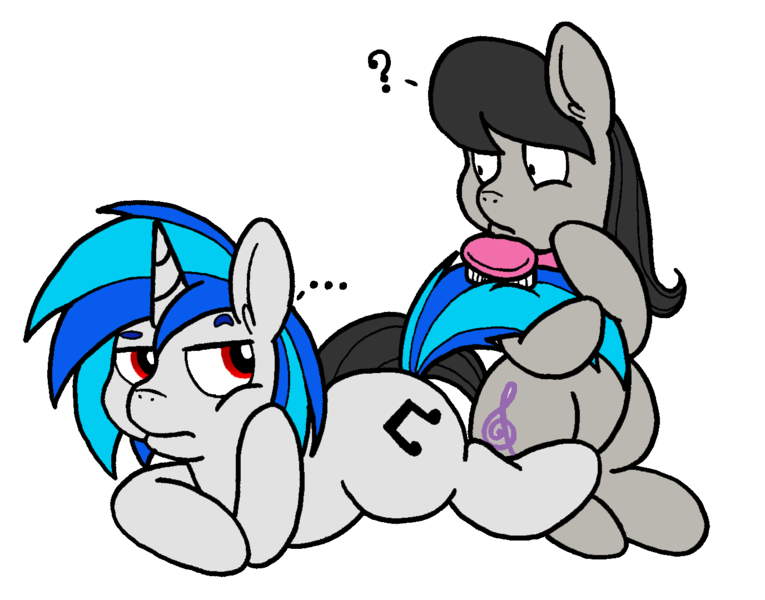 Size: 1376x1079 | Tagged: safe, artist:tilly-towell, derpibooru import, octavia melody, vinyl scratch, brushie, grooming