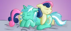 Size: 2250x1000 | Tagged: safe, artist:wolferahm, derpibooru import, bon bon, lyra heartstrings, sweetie drops, earth pony, pony, unicorn, female, mare, sleeping