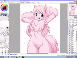Size: 800x600 | Tagged: ambiguous facial structure, anthro, anthro oc, arm behind head, armpits, artist:skyraptor, breasts, busty fluffle puff, derpibooru import, female, oc, oc:fluffle puff, paint tool sai, photoshop, solo, suggestive, unofficial characters only, windows, windows 7, wip