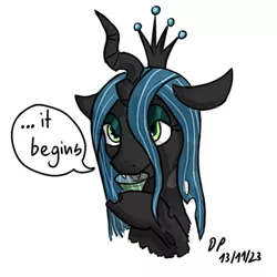 Size: 769x769 | Tagged: safe, artist:datponypl, derpibooru import, queen chrysalis, changeling, changeling queen, /mlp/, 4chan, dialogue, drawthread, drink, fangs, female, image, it begins, png, signature, simple background, solo, white background, wine