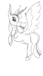 Size: 600x1066 | Tagged: safe, artist:archonix, derpibooru import, oc, unofficial characters only, alicorn, donkey, pony, alicorn oc, monochrome, sketch, solo