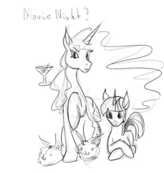 Size: 600x629 | Tagged: artist:archonix, bunny slippers, clothes, derpibooru import, monochrome, nightmare moon, safe, sketch, twilight sparkle