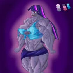 Size: 900x900 | Tagged: suggestive, artist:gm360, derpibooru import, twilight sparkle, equestria girls, breasts, clothes, female, hulk out, muscle expansion, muscles, overdeveloped muscles, palette, solo, solo female, torn clothes, twilight muscle, wardrobe malfunction