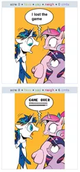 Size: 239x510 | Tagged: derpibooru import, exploitable meme, juxtaposition, meme, princess cadance, safe, screaming armor, shining armor, spoiler:comic, twilight sparkle