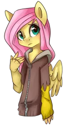 Size: 1081x2051 | Tagged: anthro, artist:facerenon, clothes, derpibooru import, discord, eyeshadow, fluttershy, hoodie, makeup, pegasus, safe, simple background, solo, standing, transparent background