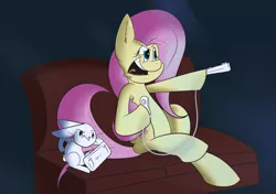 Size: 1024x719 | Tagged: angel bunny, artist:fledgex, derpibooru import, fluttershy, nintendo, safe, wii, wiimote, wii remote, wii u, wii u touchpad