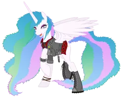 Size: 4548x3646 | Tagged: safe, artist:gabriev666, derpibooru import, princess celestia, pony, alternate hairstyle, army boots, def leppard, eddie the head, female, iron maiden, mare, metal, metalestia, simple background, solo, transparent background