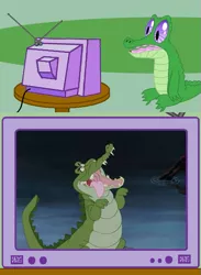 Size: 563x771 | Tagged: crocodile, derpibooru import, disney, exploitable meme, gummy, gummy actually caring, meme, obligatory pony, peter pan, safe, tick tock the crocodile, tv meme