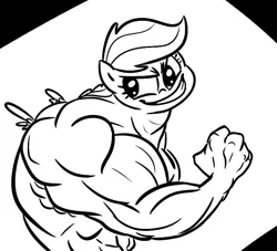 Size: 770x700 | Tagged: anthro, artist:tess, derpibooru import, monochrome, muscles, safe, scootaloo, scootaman, solo, strongaloo