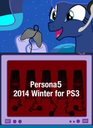 Size: 563x769 | Tagged: ball and chain, blatant lies, chains, chair, controller, derpibooru import, exploitable meme, headset, meme, obligatory pony, persona, persona 5, princess luna, safe, tv meme