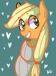 Size: 1024x1375 | Tagged: safe, artist:onicka12, derpibooru import, applejack, heart, solo