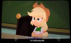 Size: 506x306 | Tagged: safe, derpibooru import, screencap, applejack, equestria girls, meme, solo, youtube caption