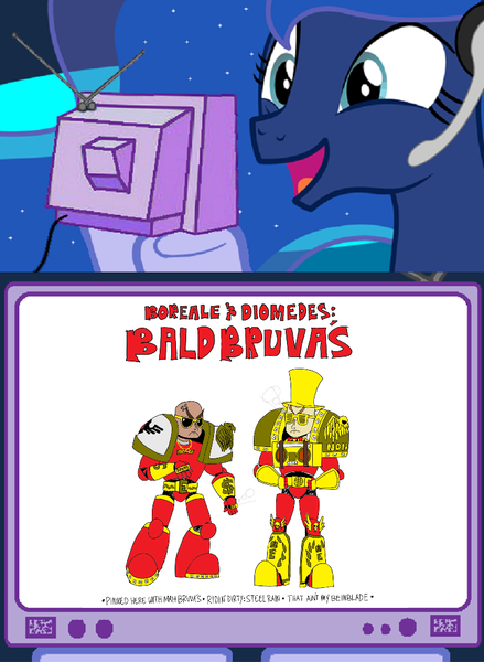 Size: 758x1037 | Tagged: album, apollo diomedes, astartes pattern baldness, bald bruvas, blood ravens, bold brathas, derpibooru import, exploitable meme, indrick boreale, meme, obligatory pony, princess luna, safe, spess mahreen, tv meme, warhammer 40k, warhammer (game)