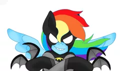 Size: 1673x957 | Tagged: artist:blackbewhite2k7, batarang, batman, crossover, derpibooru import, parody, rainbow dash, safe, solo