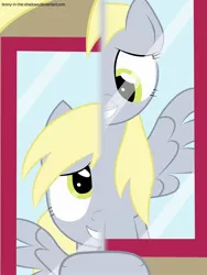 Size: 1500x2000 | Tagged: safe, artist:brony-in-the-shadows, derpibooru import, derpy hooves, pegasus, pony, female, mare, mirror, pov, solo