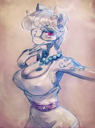 Size: 891x1201 | Tagged: anthro, armpits, artist:frali, breasts, busty silver spoon, cleavage, derpibooru import, erect nipples, female, glasses, nipple outline, older, older silver spoon, pixiv, silver spoon, solo, solo female, suggestive