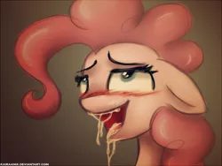 Size: 900x675 | Tagged: suggestive, artist:kairaanix, derpibooru import, pinkie pie, earth pony, pony, ahegao, blushing, bust, drool, female, mare, scene interpretation, solo