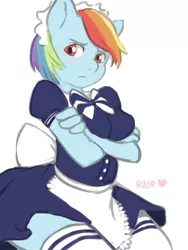 Size: 1200x1600 | Tagged: anthro, artist:the-rasp-b, clothes, derpibooru import, maid, rainbow dash, safe, solo