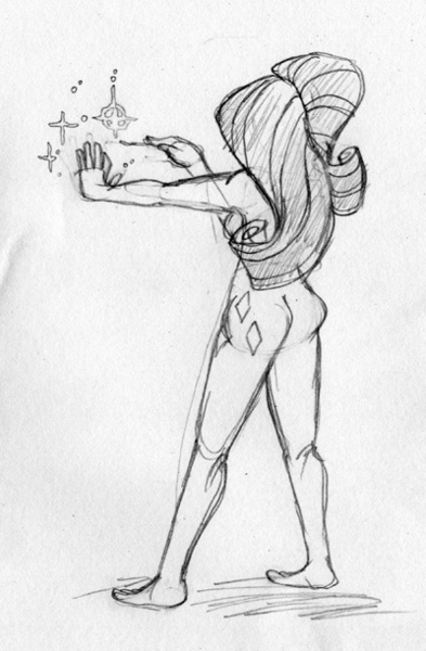 Size: 400x611 | Tagged: artist:ssakurai, ass, back, breasts, derpibooru import, female, human, humanized, magic, monochrome, nudity, pencil drawing, questionable, rarity, solo, solo female, traditional art