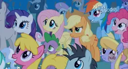 Size: 1600x870 | Tagged: applejack, berry punch, berryshine, cherry berry, cloud kicker, derpibooru import, fluttershy, orange box, pinkie pie, princess twilight sparkle (episode), rainbow dash, rarity, safe, screencap, spike, twinkleshine